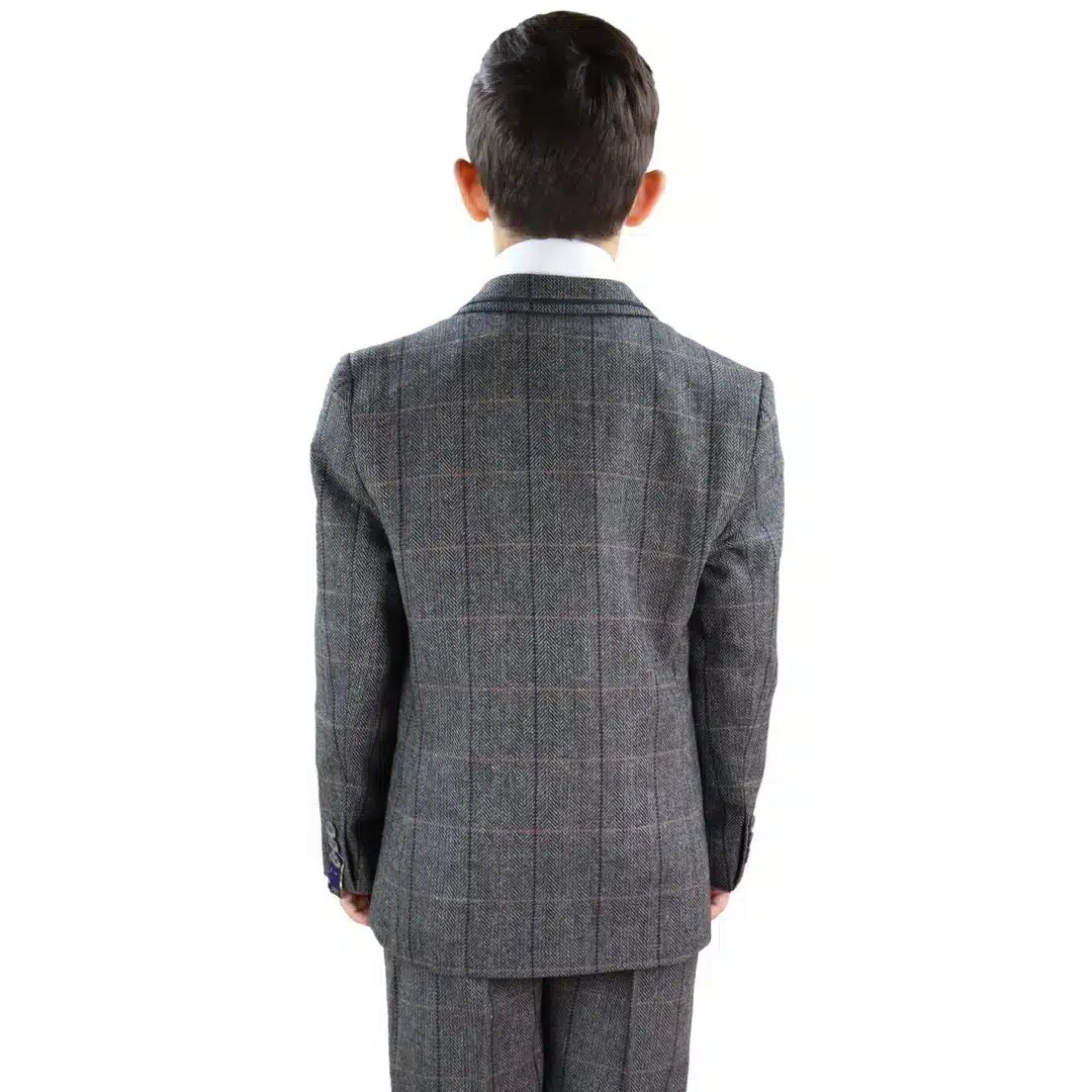House of Cavani Albert Boys 3 Piece Grey Tweed Check Suit