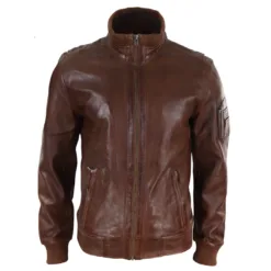 Infinity 5034 Men's Leather Bomber Jacket Blue Brown