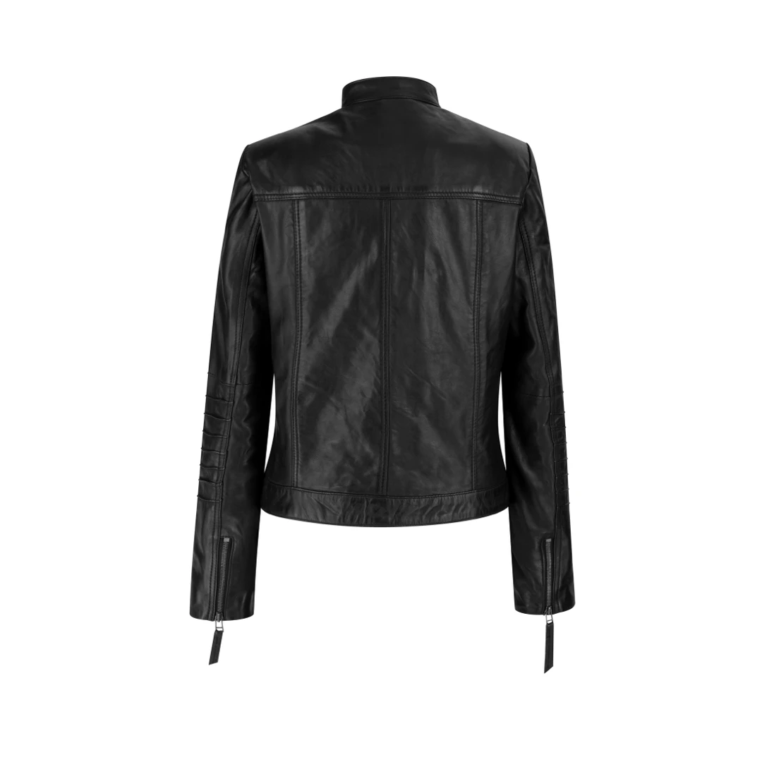Infinity Women's Biker Jacket Leather Nehru Collar