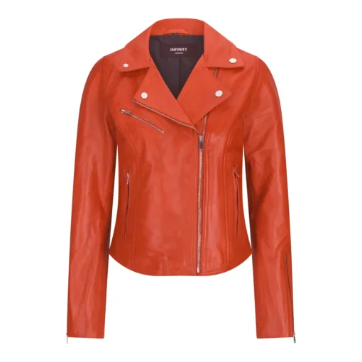 Infinity Women's Leather Biker Jacket Brown Black Red