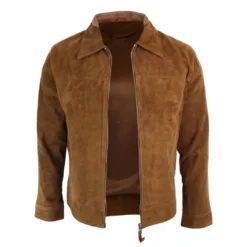Infinity g500 Men's Suede Leather Zip Jacket Camel Collar