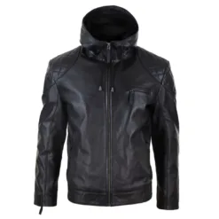 Infinity m134 Men's Hood Biker Jacket Leather Zip Urban