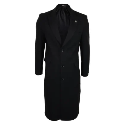 Men Full Length Overcoat Jacket Charcoal Black 1920s Blinders