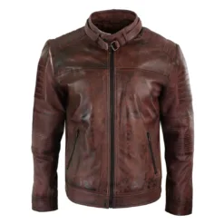 URBN 1465 Men's Leather Biker Brown Biker Jacket