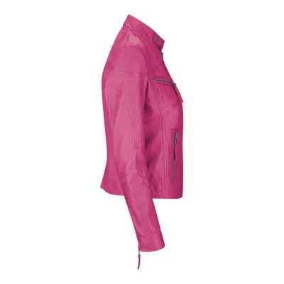 Women’s Genuine Real Leather Slim Fit Pink Wine Biker Jacket