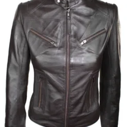 URBN 2131 Women's Leather Jacket Biker Black Wine Brown