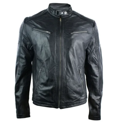 Men Slim Fit Real Leather Vintage Retro Tan Brown Washed Biker Jacket Casual