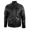 URBN 1895 Men's Burgundy Leather Biker Jacket Washed