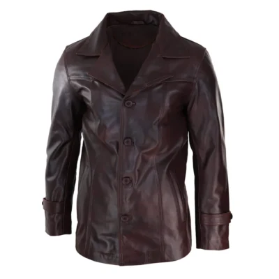 Men Real Leather Coat Jacket Classic Wine Black Fit Smart Casual