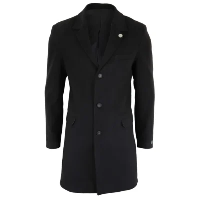 Men 3/4 Long Overcoat Jacket Wool Feel Coat Blinders Slim Fit