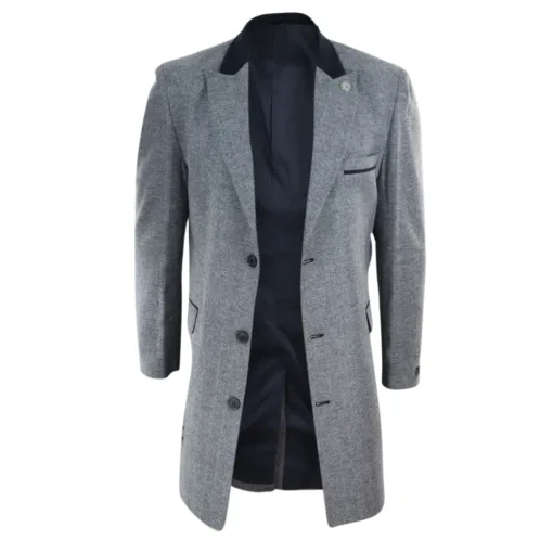 TruClothing lj2 Men's 3/4 Overcoat Herringbone Tweed Coat