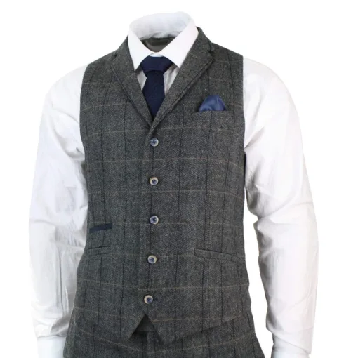 Cavani Albert Men's 3 Piece Tweed Check Grey Navy Suit