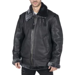 Infinity B3 Men's Sheepskin Leather Aviator Jacket Black