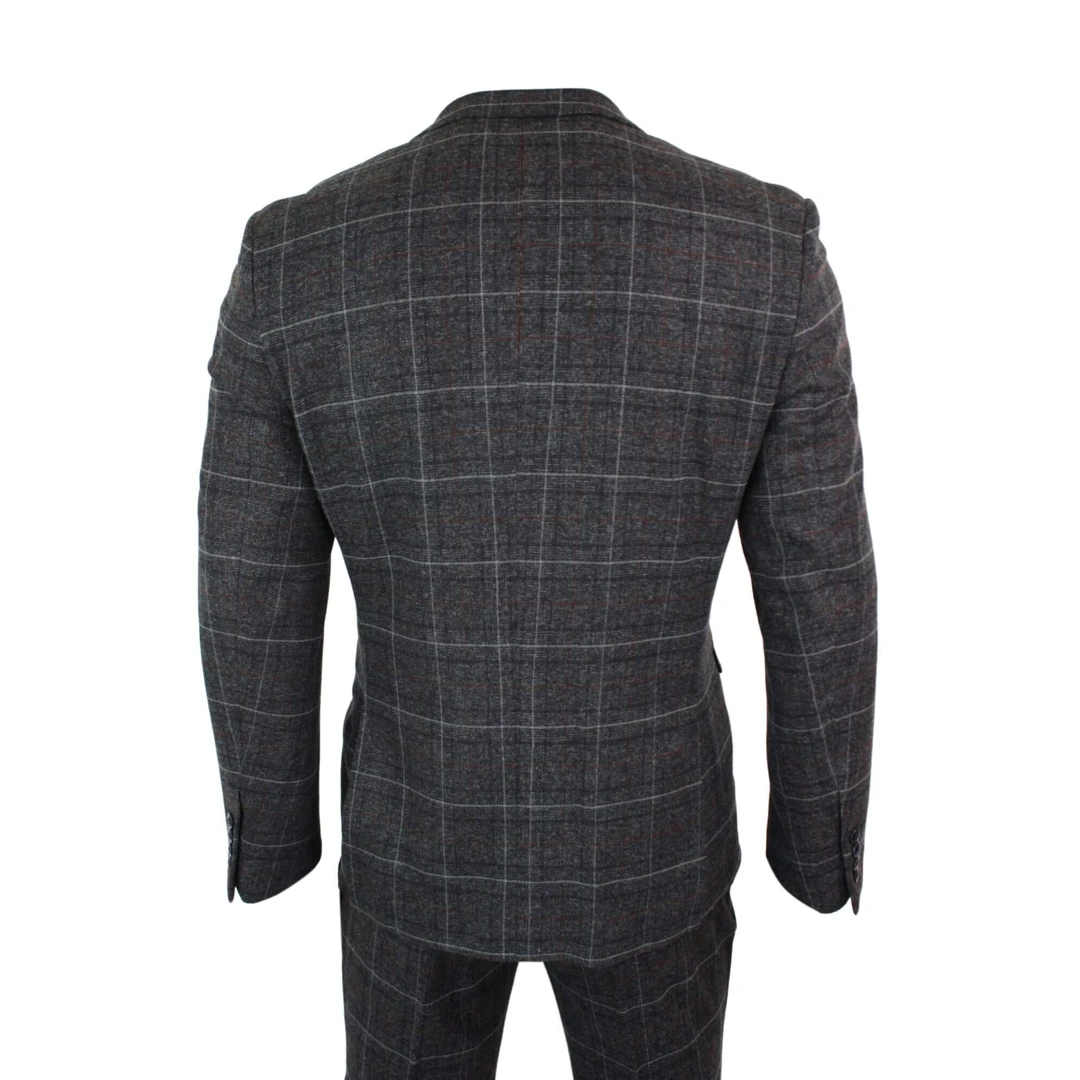 Paul Andrew Harvey Men's Grey Black 3 Piece Tweed Wine Suit