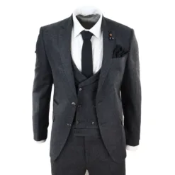 TruClothing 281-08 Men's Wool 3 Piece Tweed Charcoal Suit