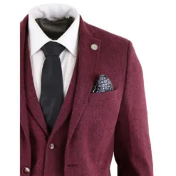 TruClothing STZ11 Men's Wool 3 Piece Tweed Burgundy Suit