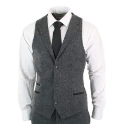 TruClothing stz11 Men's Grey 3 Piece Tweed Herringbone Suit