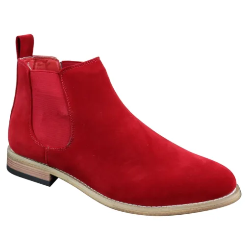 Galax Men's Italian Suede Ankle Black Red Chelsea Boots