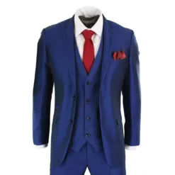 Paul Andrew Kingsley Men's 3 Piece Shiny Blue Wedding Suit