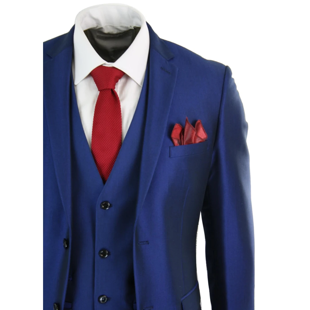 Paul Andrew Kingsley Men's 3 Piece Shiny Blue Wedding Suit