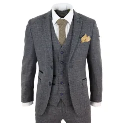 Paul Andrew Ralph Men's 3 Piece Tweed Check Tailored Suit