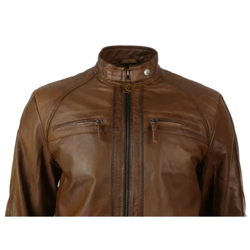 URBN 2101 Mens Biker Jacket Leather Soft Black Brown Tan