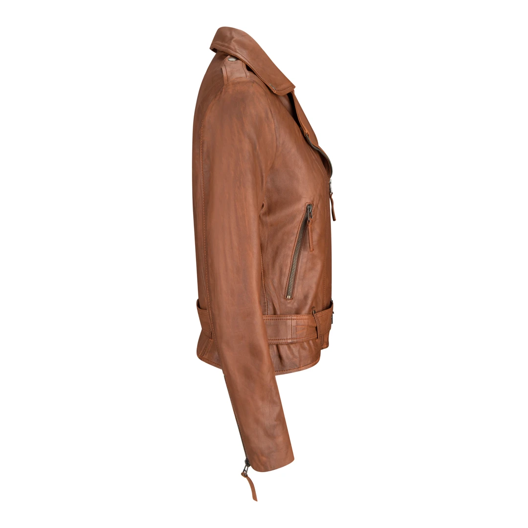 URBN 353 Women's Black Leather Soft Zip Biker Jacket
