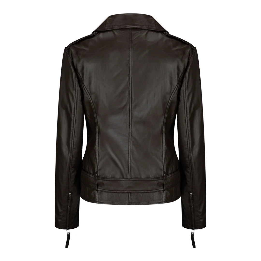URBN 353 Women's Black Leather Soft Zip Biker Jacket