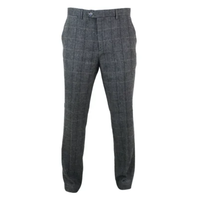 Men Herringbone Tweed Vintage Retro Check Wool Trousers  Classic