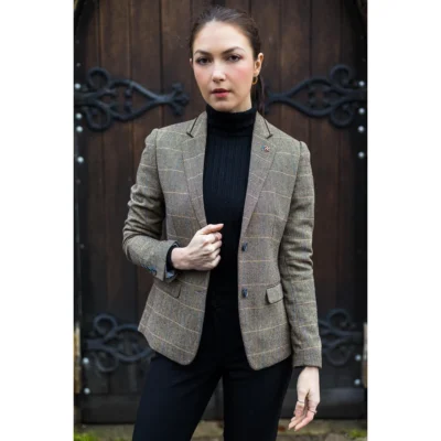 Women’s Classic Tweed Herringbone Check Tan Brown Vintage