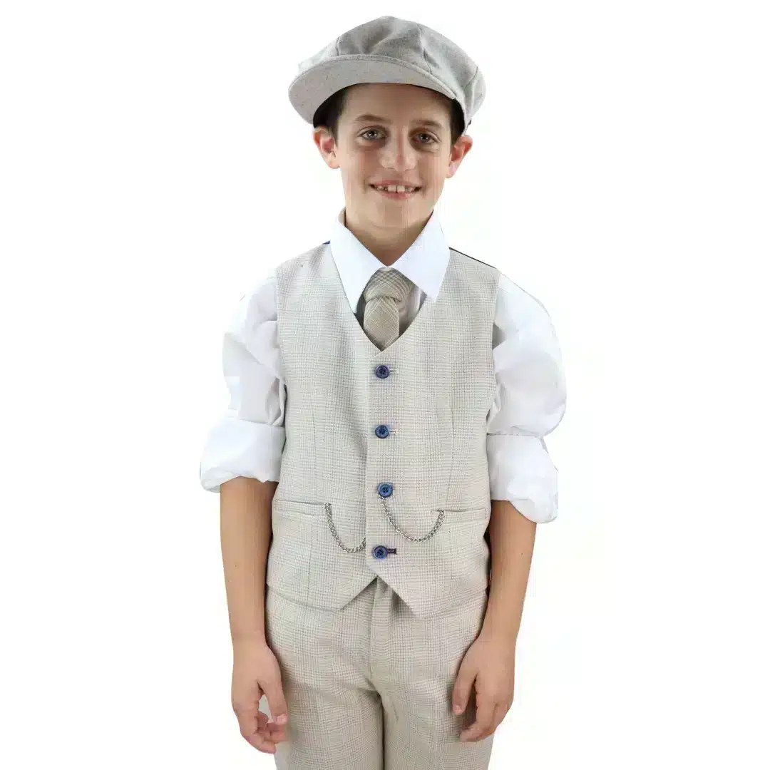Cavani Caridi Boys 3 Piece Beige Tweed Kids 1920s Suit