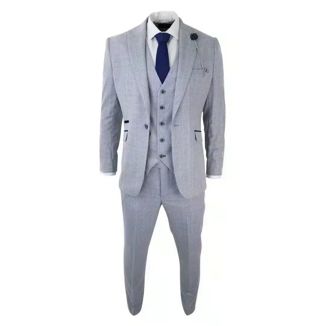 Cavani Caridi Men's 3 Piece Check Tweed Blue Peaky Suit