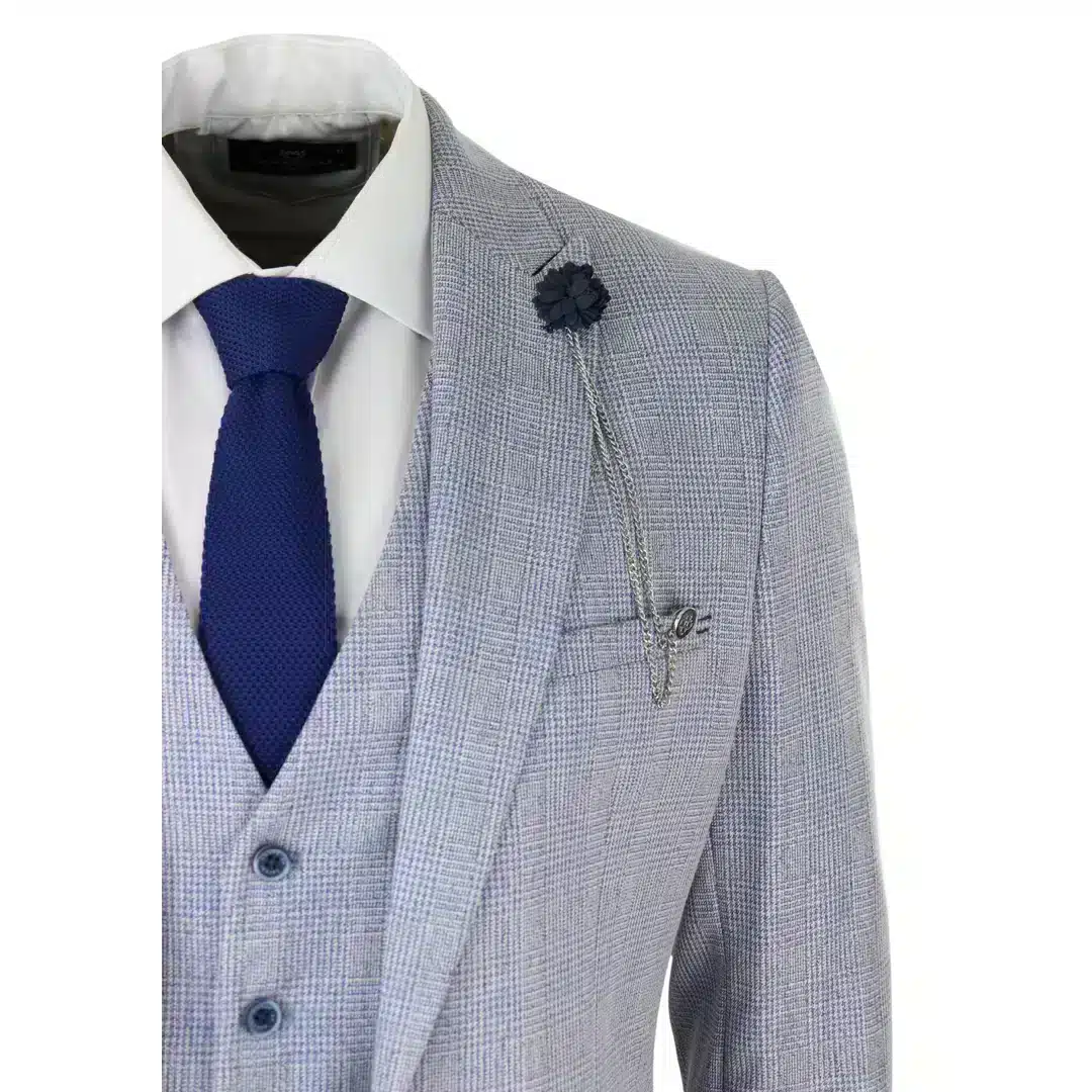 Cavani Caridi Men's 3 Piece Check Tweed Blue Peaky Suit