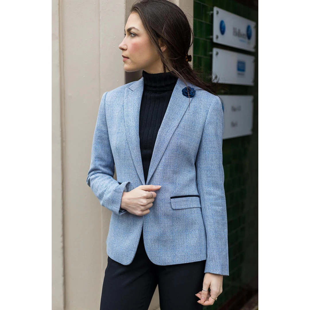 Cavani Caridi Women's Blue Blazer Herringbone Tweed