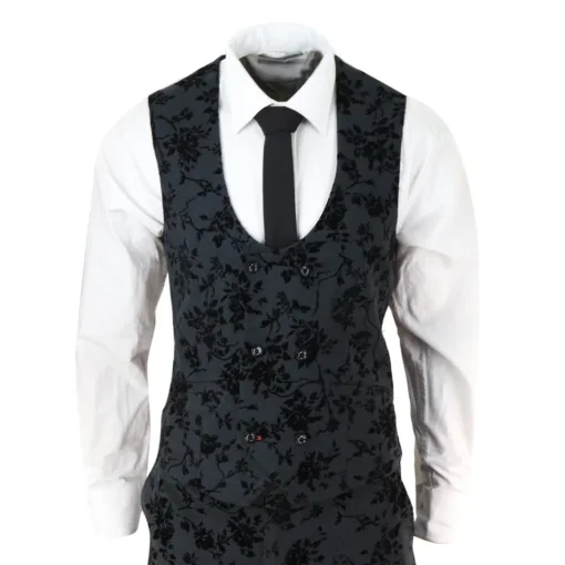 Cavani Georgi Men's Black 3 Piece Paisley Velvet Suit