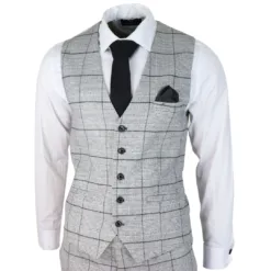 Cavani Hhost Men's Grey Check Black Tweed 3 Piece Suit