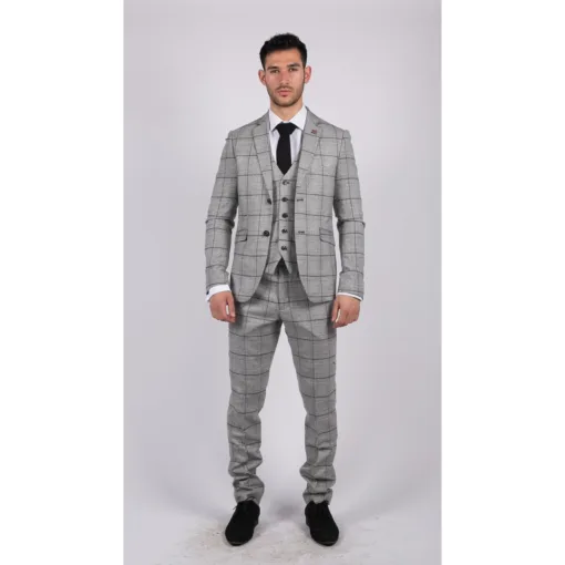 Cavani Hhost Men's Grey Check Black Tweed 3 Piece Suit