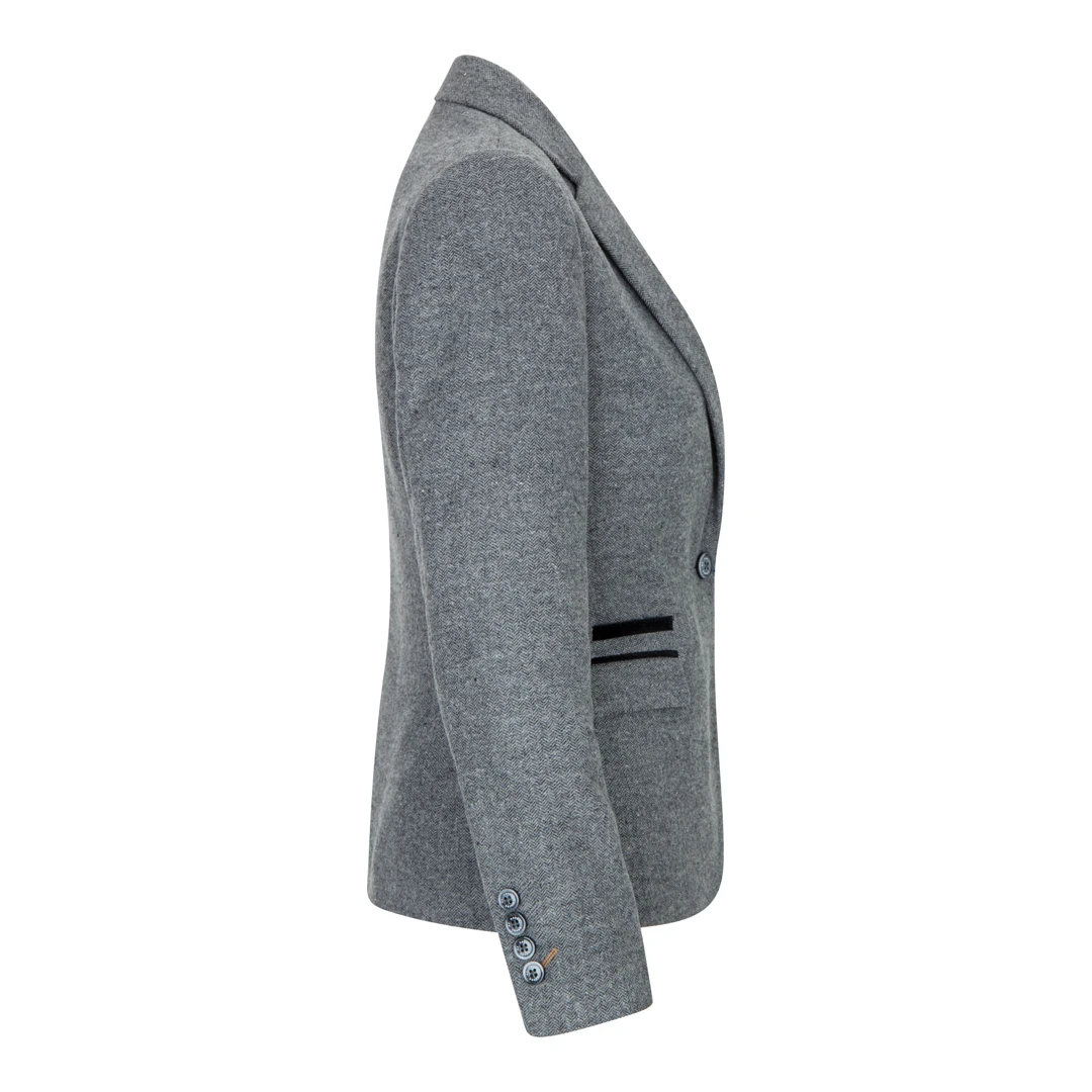 Cavani Martez Women's Grey Herringbone Blazer Tweed