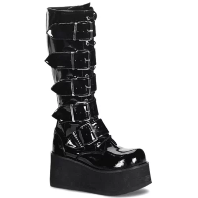 Knee Boots Demonia Trashville 518 Unisex Goth Punk Rock Black Patent Platform