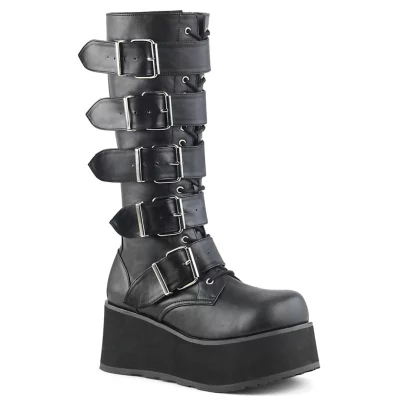 Wedge Knee High Boots Demonia Trashville 518 Boots Unisex Goth Punk Emo Platform