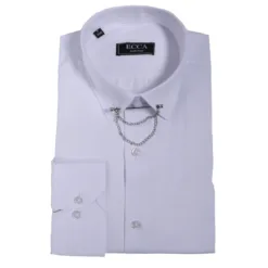 Ecca Men's White Button Down Poplin Shirt With Bar & Chain