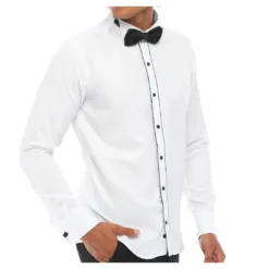 Ecca Men's Wing Collar Shirt Tuxedo White Black Double Cuff