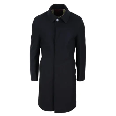 Men Black Wool Overcoat Jacket Smart Formal 3/4 Trench Retro Vintage 1920s