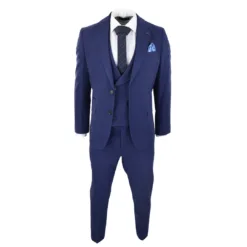 Harry Brown Eton Men's Wool 3 Piece Navy Blue Suit