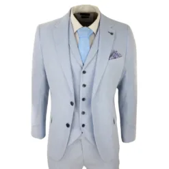 Harry Brown Mens 3 Piece Linen Suit Summer Cotton Baby Blue