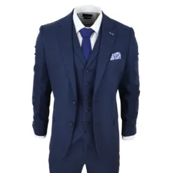 Harry Brown Mens 3 Piece Linen Suit Summer Cotton Navy Blue