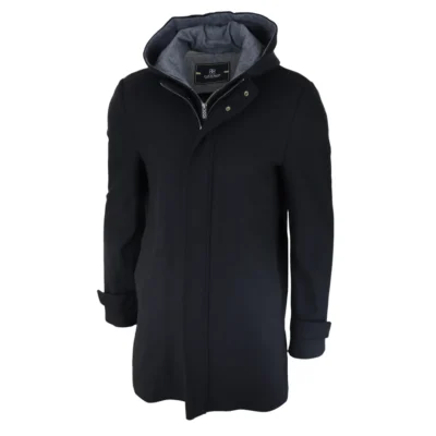 Men 3/4 Long Overcoat Coat Removable Hood Winter Warm Wool