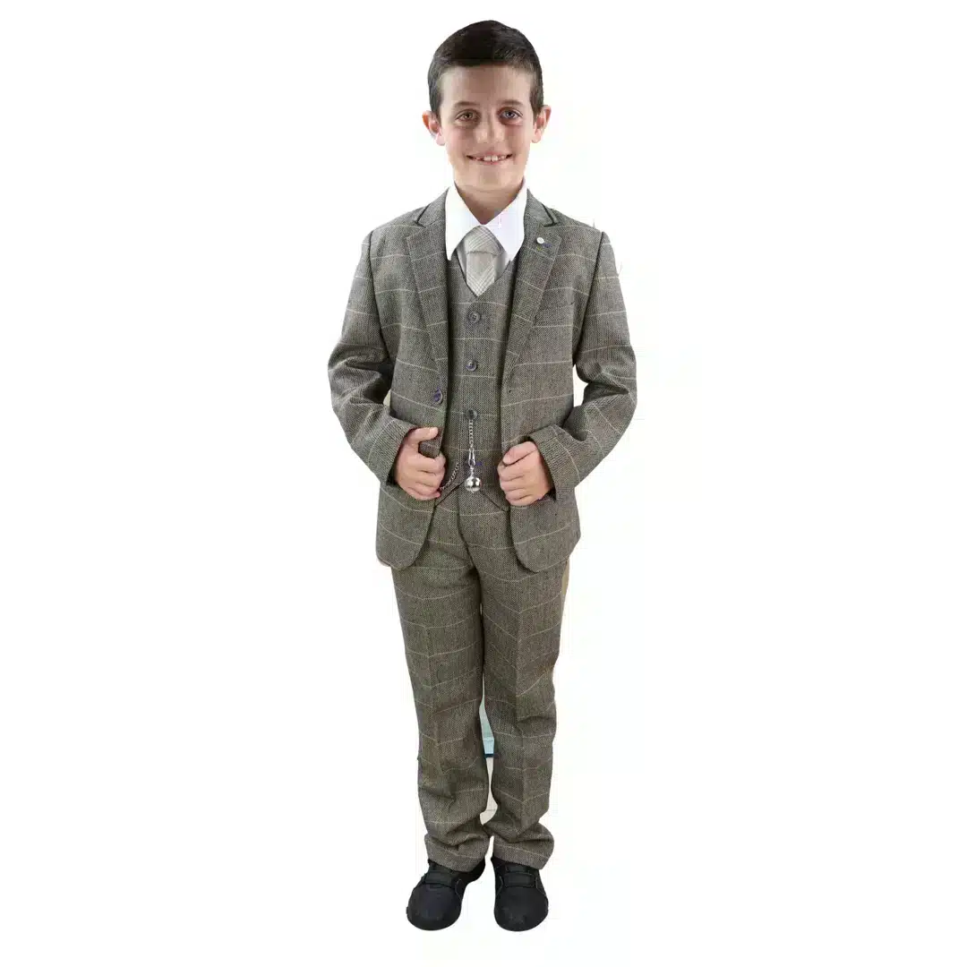 House of Cavani Albert Boys 3 Piece Brown Tweed Check Suit