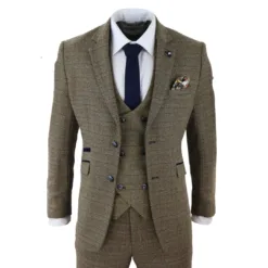 House of Cavani Ascari Men's 3 Piece Brown Tweed Check Suit