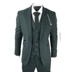 House of Cavani Caridi Mens 3 Piece Check Tweed Olive Suit